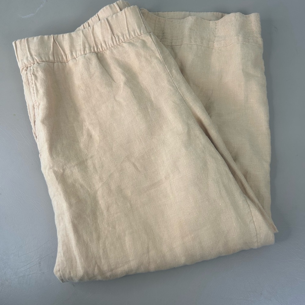 J. Jill Pure Jill Linen Yellow Beige Wide Leg Elastic Pants Ankle Women L Petite